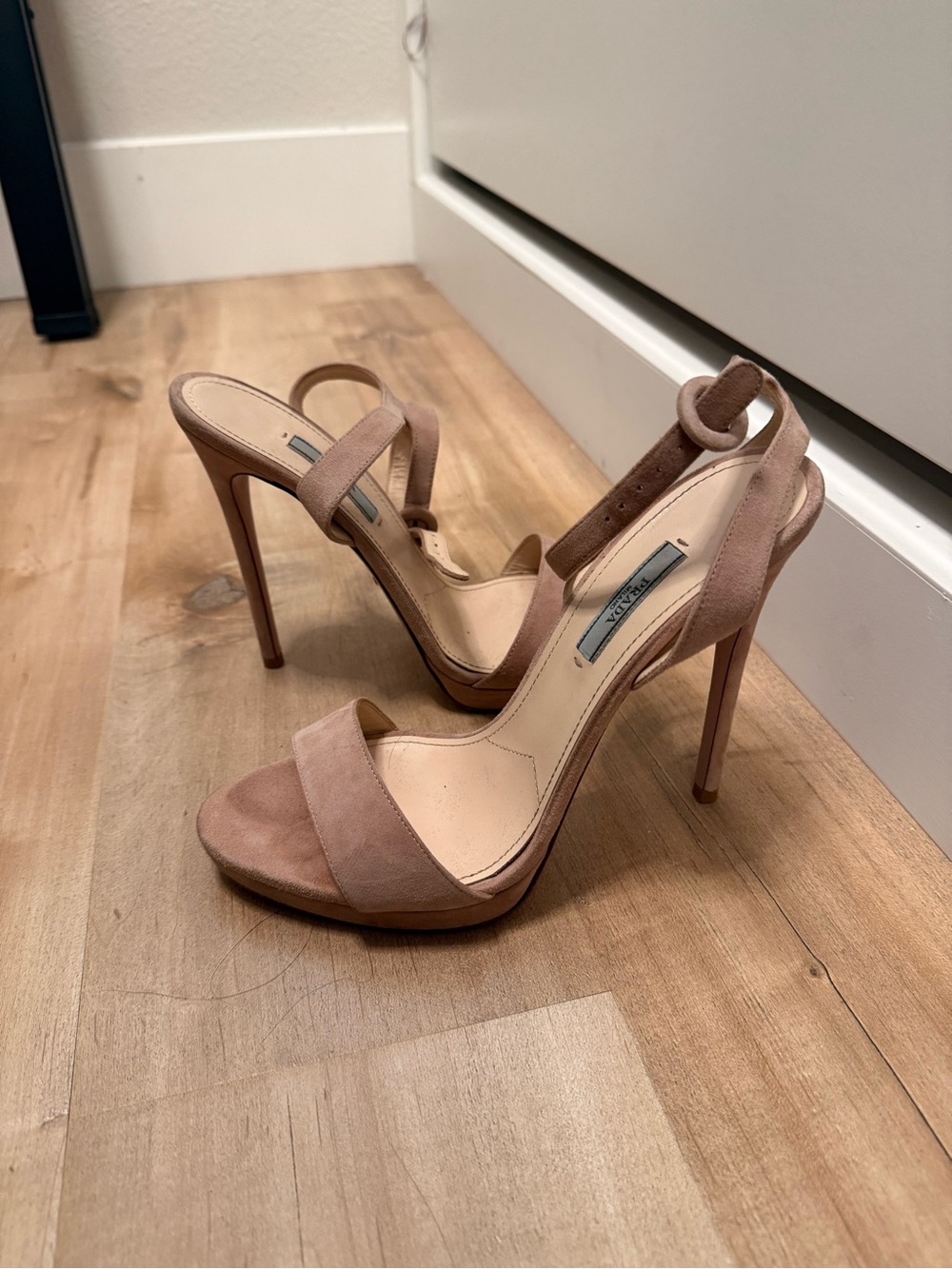 Prada Blush Suede Stiletto Sandals 39.5